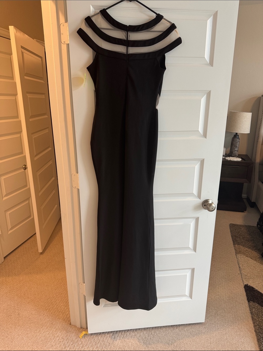 Windsor Black Sleeveless Gown with Sheer Ivory Stripes